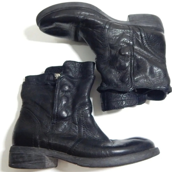 Vera Wang Ozita Black Leather Double Shaft Moto Boots - Picture 3 of 9